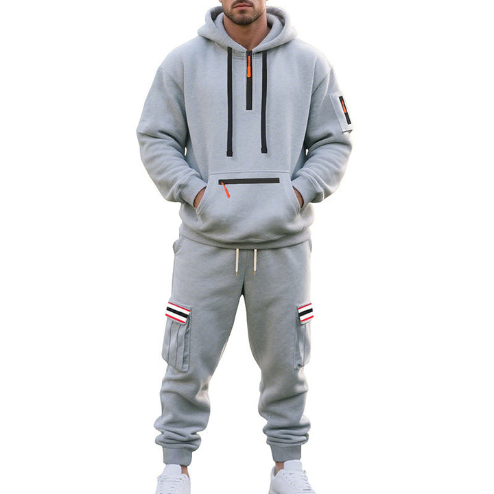 Herren nan Cargo-Hoodie- und Jogginghose-Set mit Halbzip, Reißverschluss-Kängurutasche und elastischem Tunnelzugbund Echo Archiv