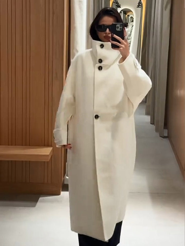 Damen Oversize Wollmix-Mantel mit asymmetrischem Schnitt und hohem Stehkragen Echoarchiv
