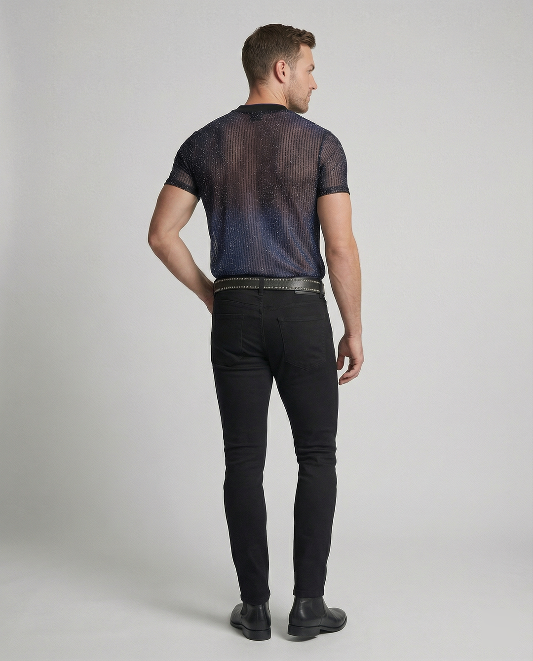 Herren Hochwertiges Mesh-T-Shirt mit glitzerndem Effekt Echoarchiv