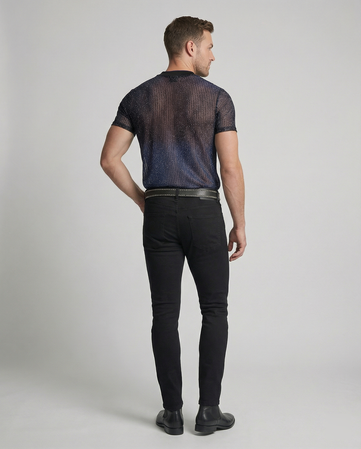 Herren Hochwertiges Mesh-T-Shirt mit glitzerndem Effekt Echoarchiv