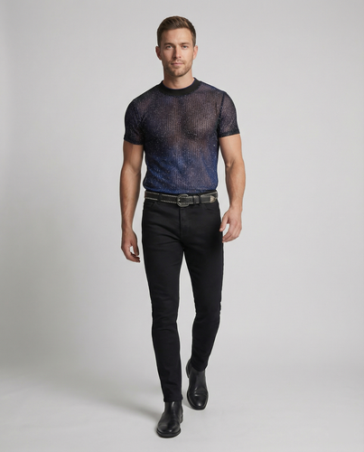 Herren Hochwertiges Mesh-T-Shirt mit glitzerndem Effekt Echoarchiv