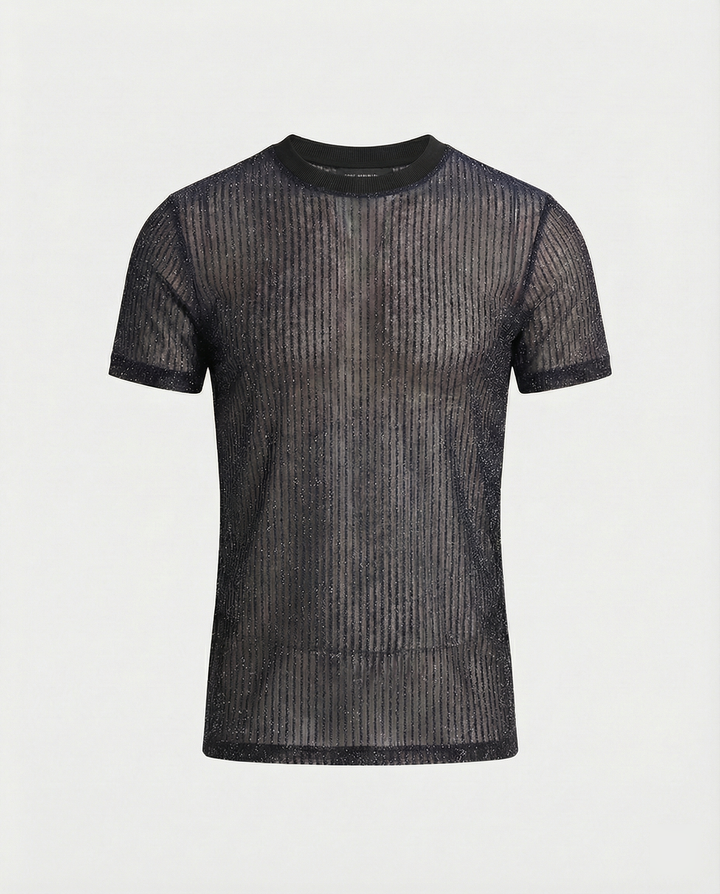 Herren Hochwertiges Mesh-T-Shirt mit glitzerndem Effekt Echoarchiv
