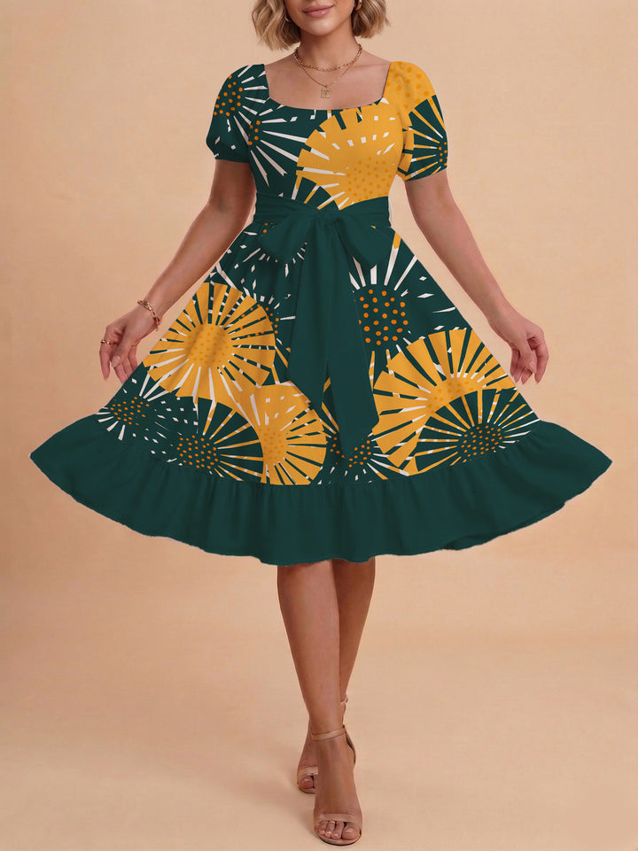 Damen elegantes Maxikleid mit floralem Design und Taillengürtel Echo Archiv