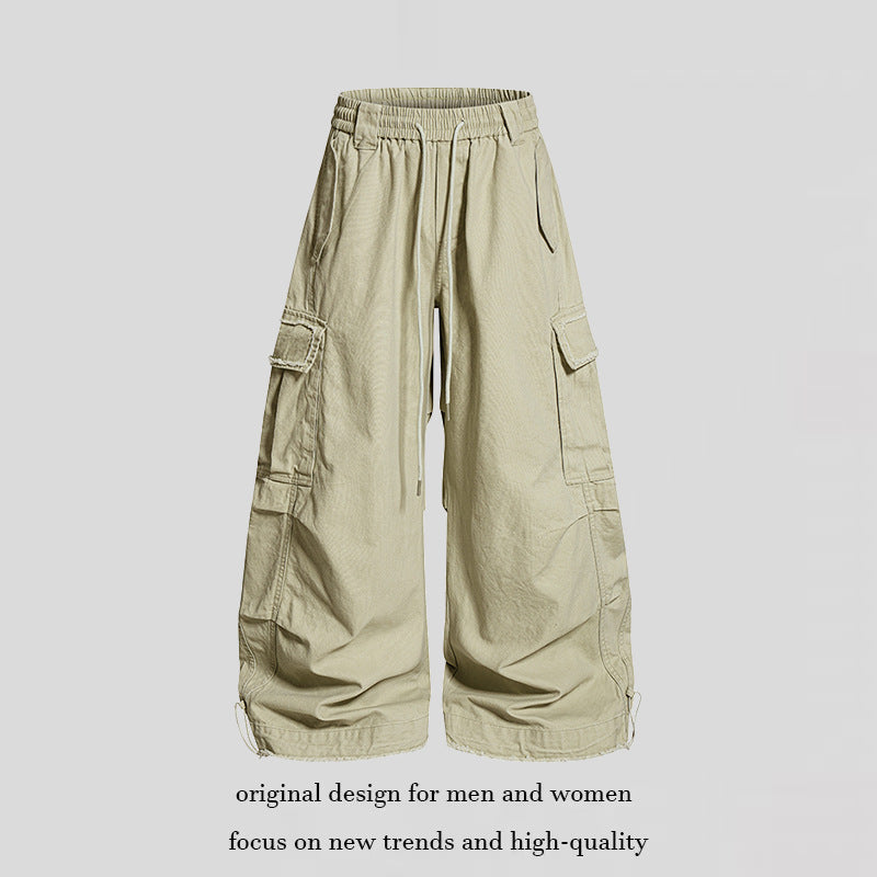Damen Weite Cargo-Hose mit elastischem Bund, Cargo-Taschen und verstellbarem Saum Echoarchiv
