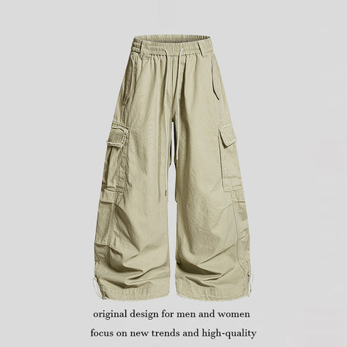 Damen Weite Cargo-Hose mit elastischem Bund, Cargo-Taschen und verstellbarem Saum Echoarchiv