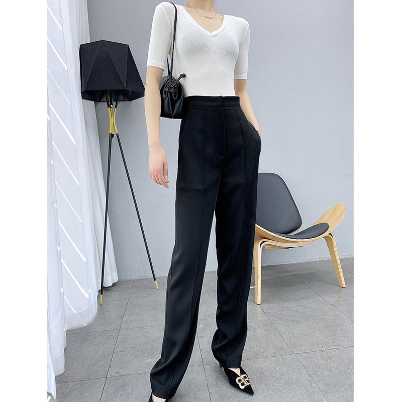 Damen Elegante und schicke Hochtaillierte Stoffhose Echoarchiv