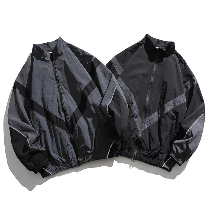 [Unisex] Oversize technische Wind- und Regenjacke mit Stehkragen, reflektierenden Paspeln und elastischem Saum Echo Archiv
