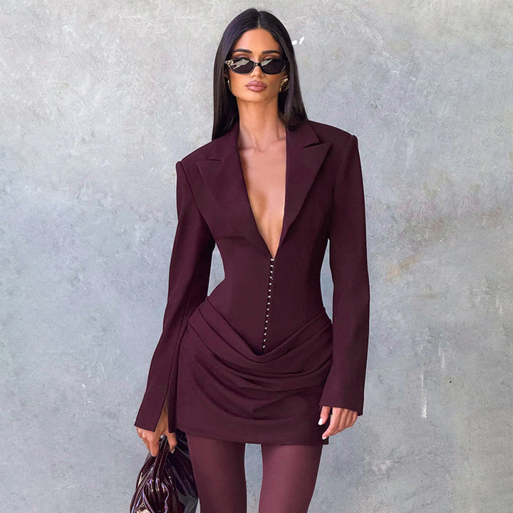 Damen Blazer-Minikleid mit tiefem V-Ausschnitt und eleganter Silhouette Echo Archiv