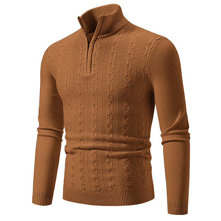 Herren Schmaler Halbzip-Zopfmuster-Pullover mit Thermo-Feinstrick und Rippsaum Echo Archiv