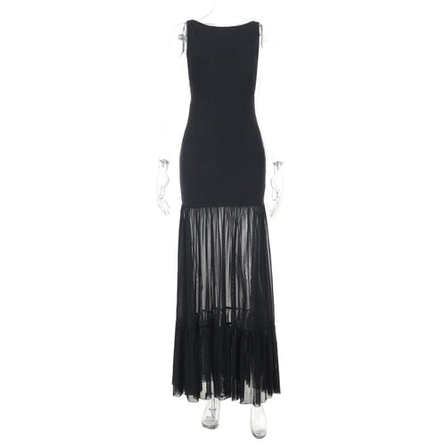 Damen Elegantes Maxikleid mit transparenten Einsätzen und Rüschendetails Echo Archiv