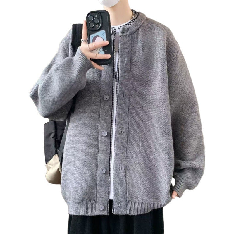 Herren Oversized Strickjacke im Bomberstil mit Rundhals und Knopfleiste Echoarchiv