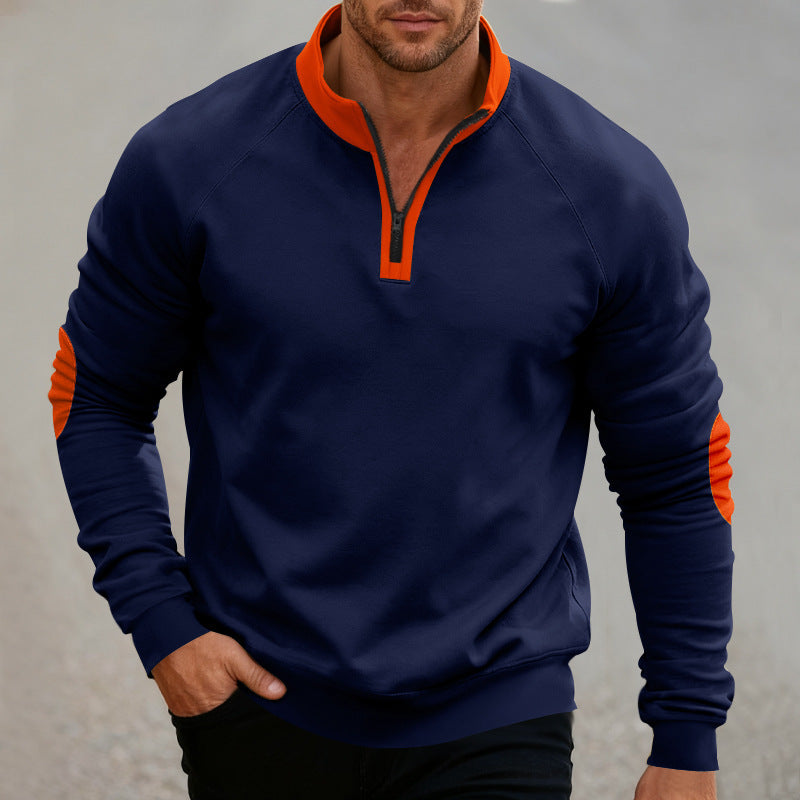 Herren sportlicher Kapuzenpullover mit kurzem Reißverschluss und modischen Kontrastelementen Echoarchiv