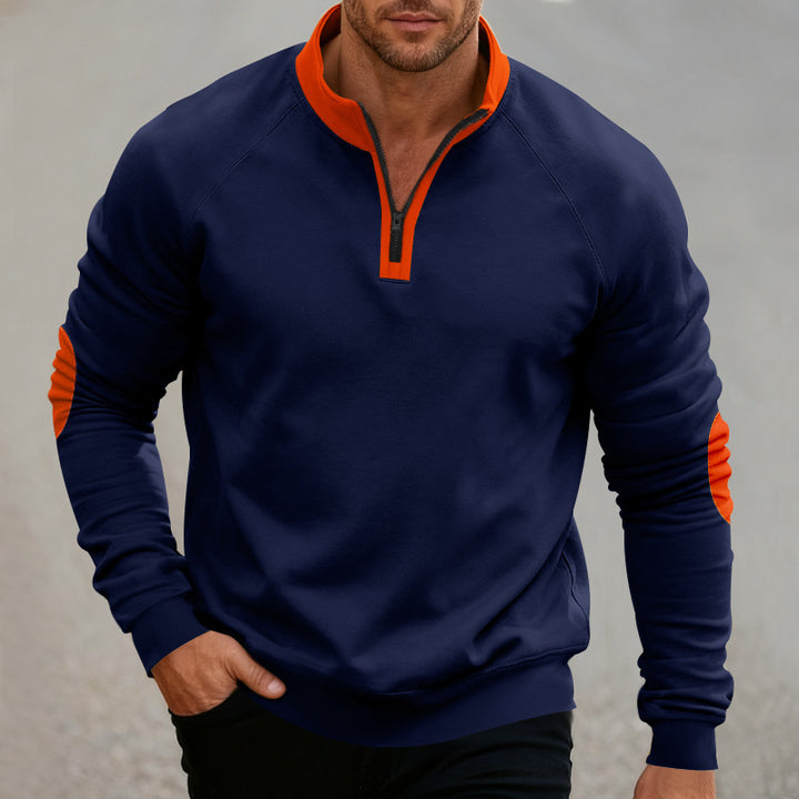 Herren sportlicher Kapuzenpullover mit kurzem Reißverschluss und modischen Kontrastelementen Echoarchiv