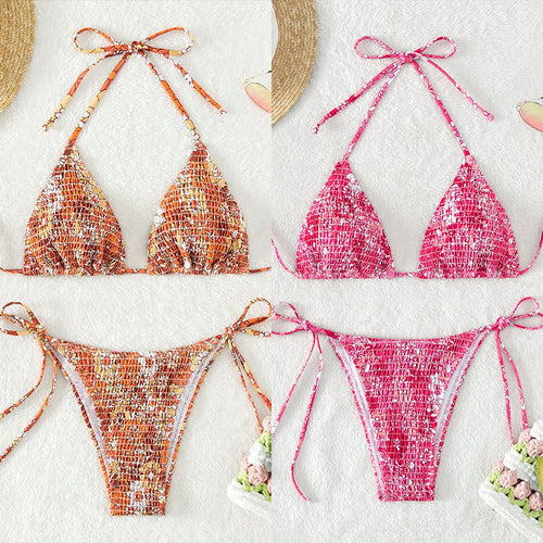 Damen Triangel-Bikini mit floralen Rüschendetails und verstellbaren Trägern Echo Archiv