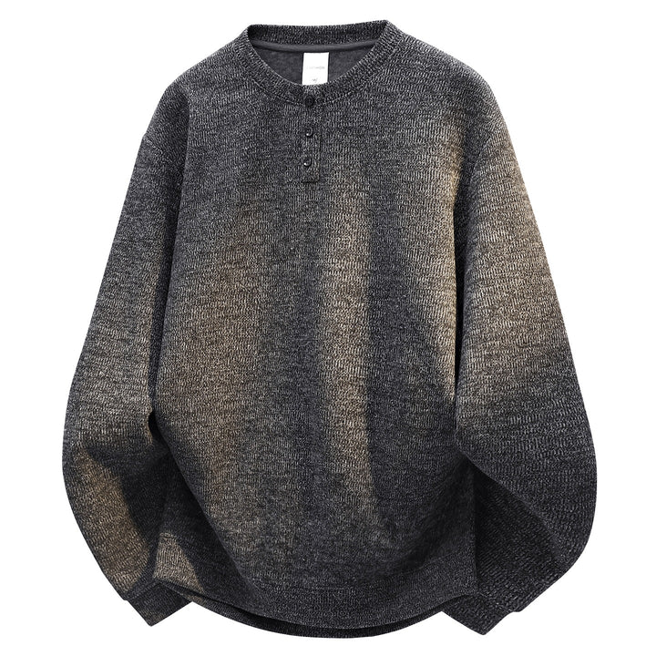 Herren Oversize Strukturierter Henley-Strickpullover mit dreifacher Knopfleiste Echoarchiv