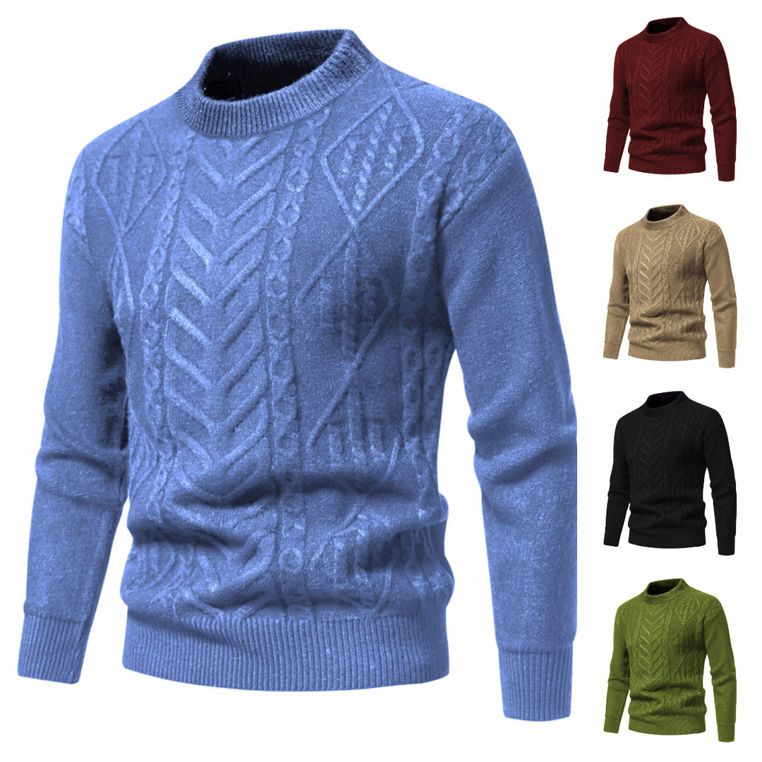 Herren Strukturierter Mockneck-Strickpullover mit Zopf- und Chevron-Muster Echo Archiv