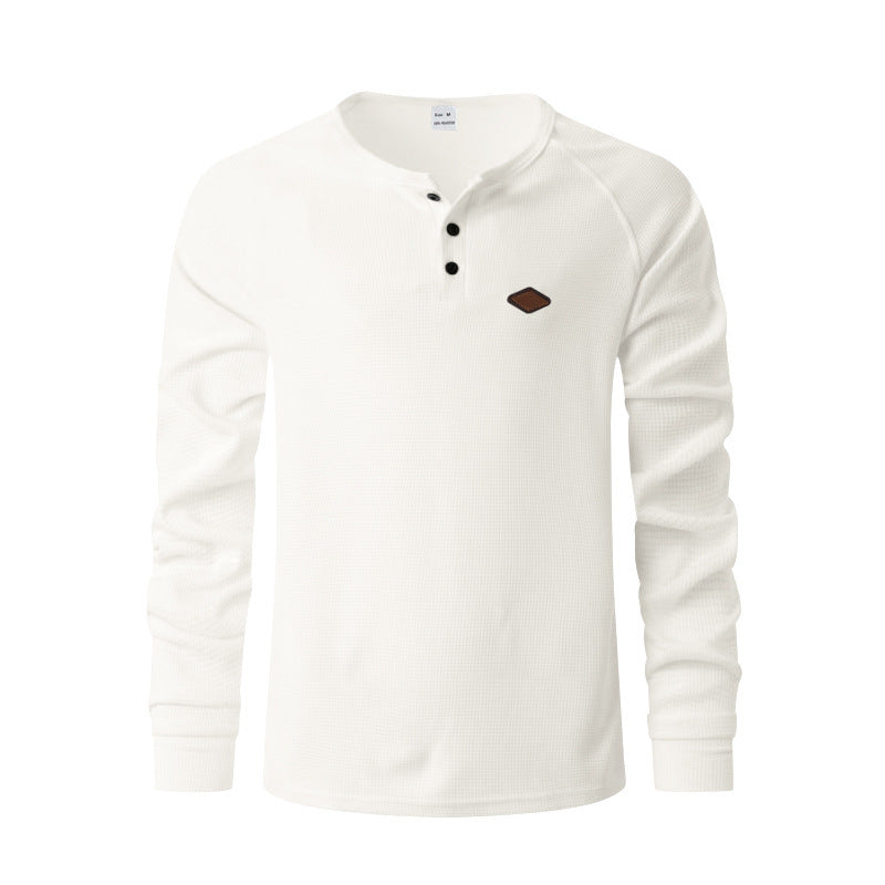 Herren Langarm-Henley-Shirt aus atmungsaktivem Baumwollmix mit strukturiertem Design Echoarchiv