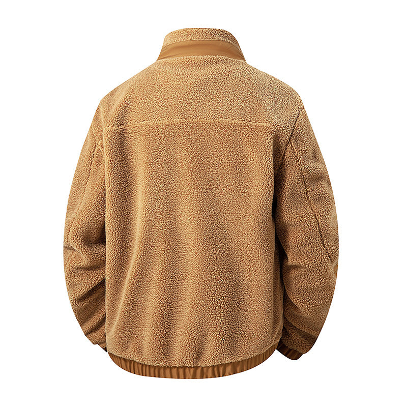 Herren Oversize Teddy-Fleecejacke mit Kontrast-Nylonbesätzen und Stehkragen Echo Archiv