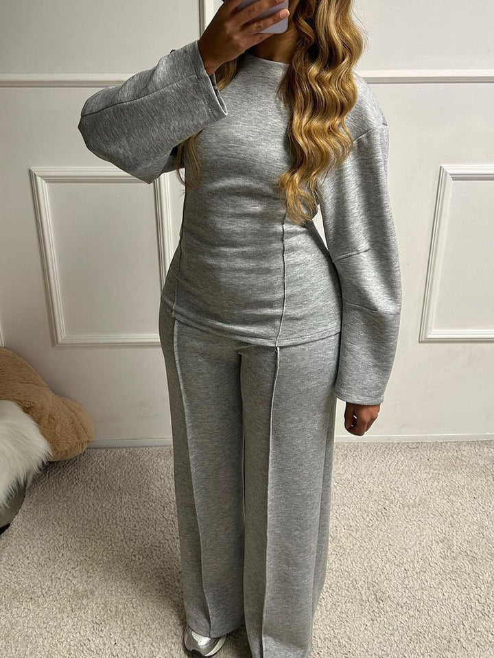 Damen nan weiches Lounge-Set mit tailliertem Sweatshirt, formgebenden Nahtdetails und weitem Palazzohosen-Bein Echo Archiv