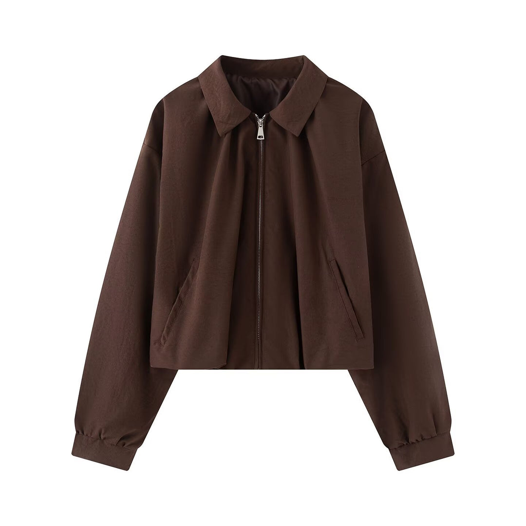 Damen Cropped-Boxy-Jacke im Oversize‑Look mit Hemdkragen, Reißverschluss und elastischen Bündchen Echo Archiv