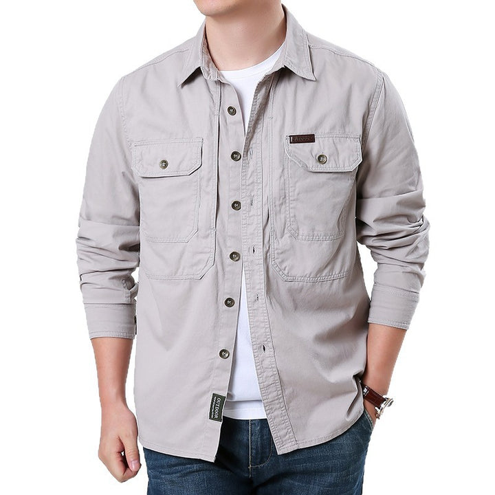Herren nan lässige Utility-Hemdjacke aus Baumwoll-Twill mit zwei aufgesetzten Brusttaschen und knöpfbarer Front Echo Archiv