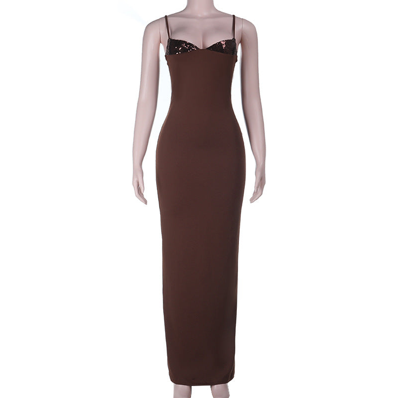 Damen figurbetontes Maxikleid mit schimmerndem Oberteil Echo Archiv