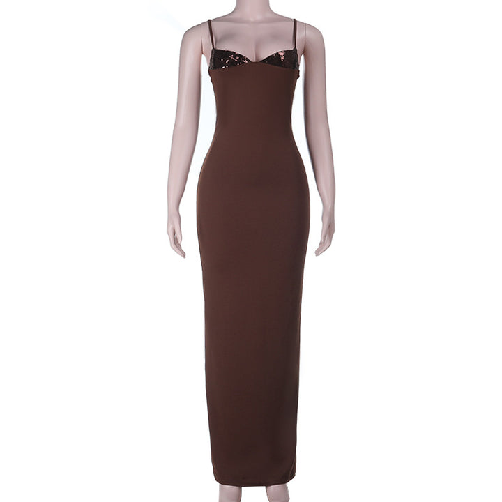Damen figurbetontes Maxikleid mit schimmerndem Oberteil Echo Archiv