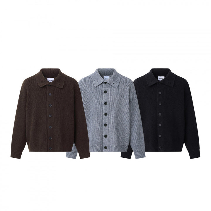 Unisex Boxy-Strickjacke mit Hemdkragen, gerippter Struktur und durchgehender Knopfleiste Echo Archiv