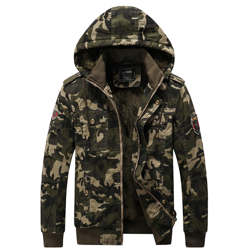 Herren Kapuzen-Camouflage-Fieldjacke mit Teddyfutter, Mehrfach-Taschen und Rippbündchen Echoarchiv