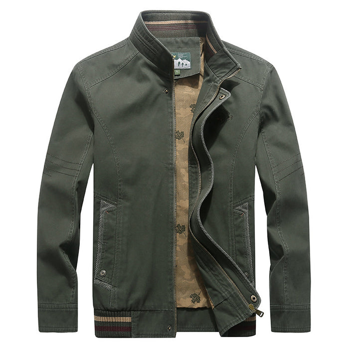 Herren Canvas-Blouson mit Stehkragen, Camouflage-Innenfutter und gestreiftem Rippbund – Taviero