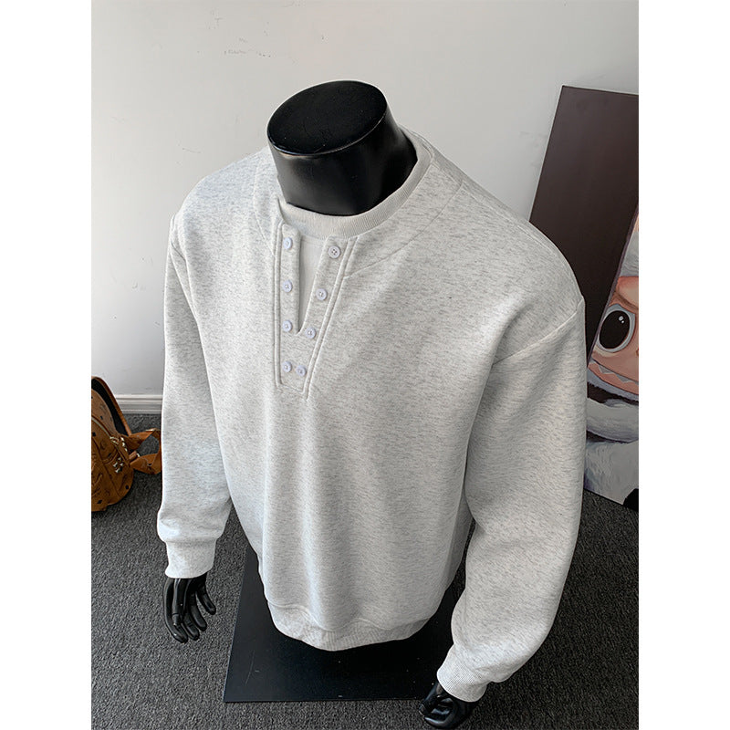 Herren Henley-Sweatshirt mit Knopfleiste, Oversize-Schnitt & gerippten Bündchen Echoarchiv