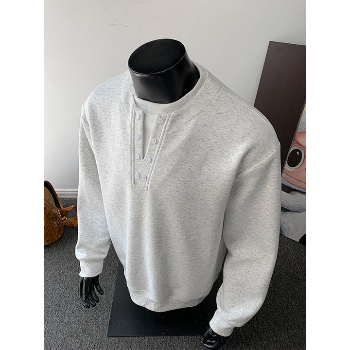 Herren Henley-Sweatshirt mit Knopfleiste, Oversize-Schnitt & gerippten Bündchen Echoarchiv