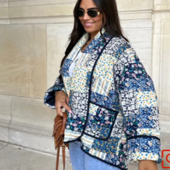 Damen Gesteppte Patchwork-Quiltjacke mit Kontrastpaspel und aufgesetzten Taschen Echo Archiv