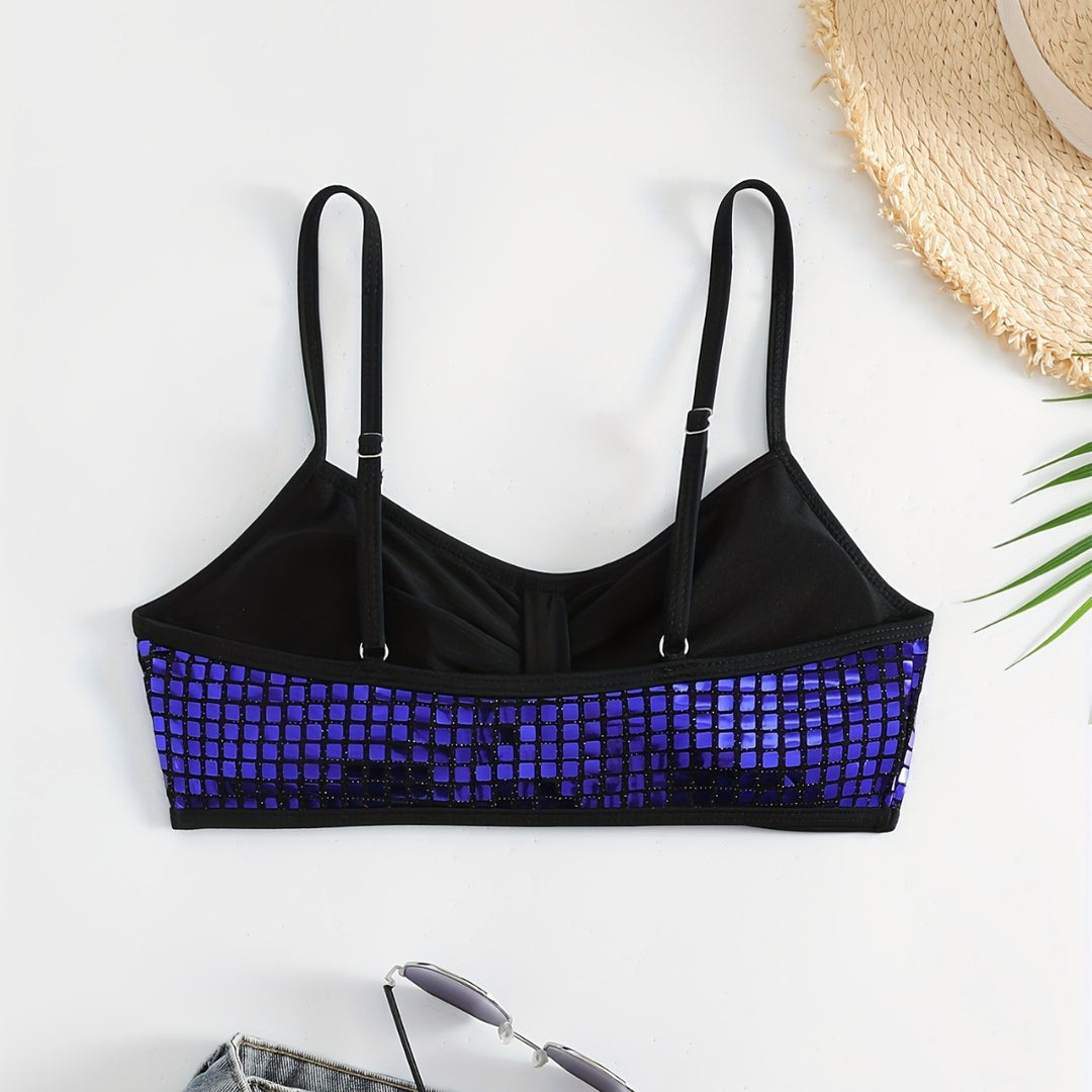 Damen Crop-Bikini-Top mit glitzerndem Netzdesign Echo Archiv