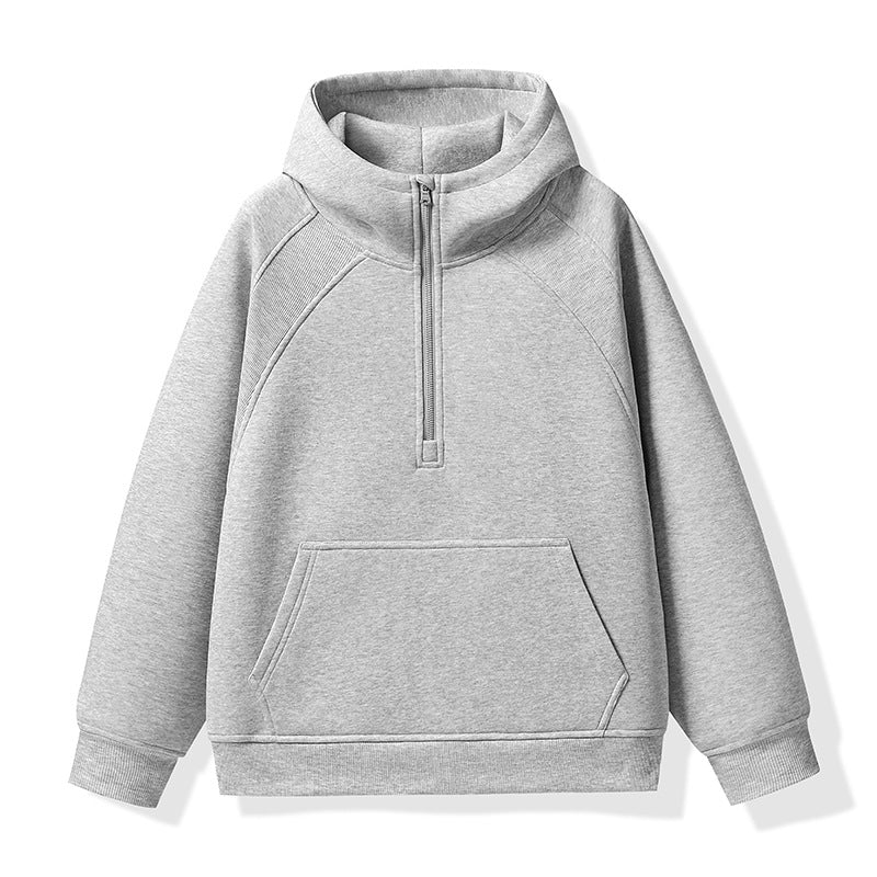Unisex Halbzip-Kapuzenpullover mit hohem Kragen, Kängurutasche & gerippten Bündchen Echoarchiv
