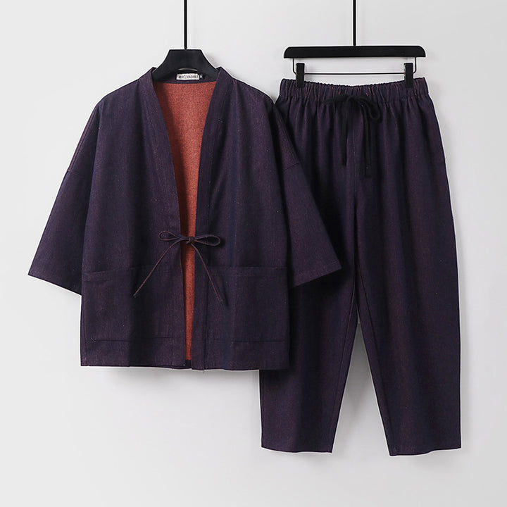 Unisex Kimono-Jacke und lockere Bundhose im Denim-Look Echoarchiv