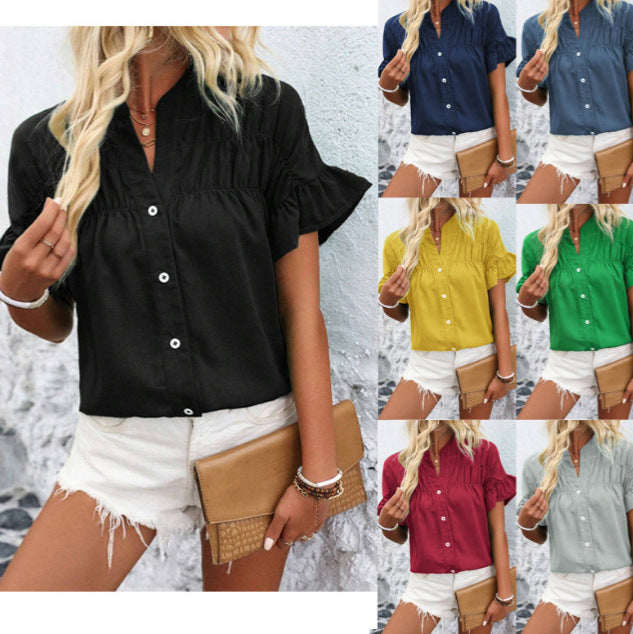 Damen Bluse mit Rüschenärmeln, Smok-Yoke und Stehkragen Echo Archiv