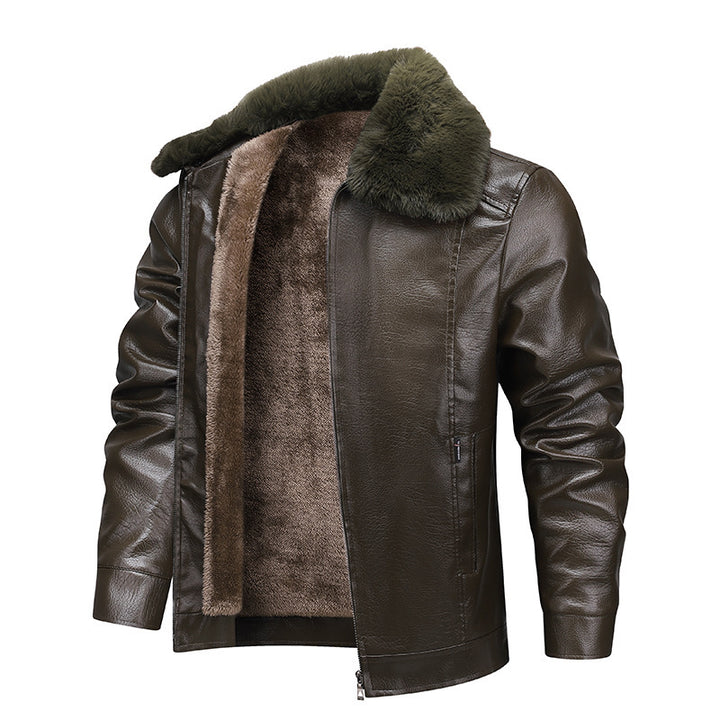 Herren Kunstleder-Fliegerjacke mit durchgehendem Teddyfutter und markantem Fellkragen Echoarchiv
