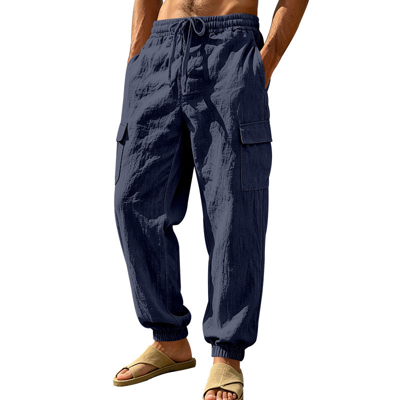 Herren nan leichte Cargo-Joggerhose aus Leinenmischung mit elastischem Tunnelzugbund, aufgesetzten Klappentaschen und gerippten Beinabschlüssen Echo Archiv
