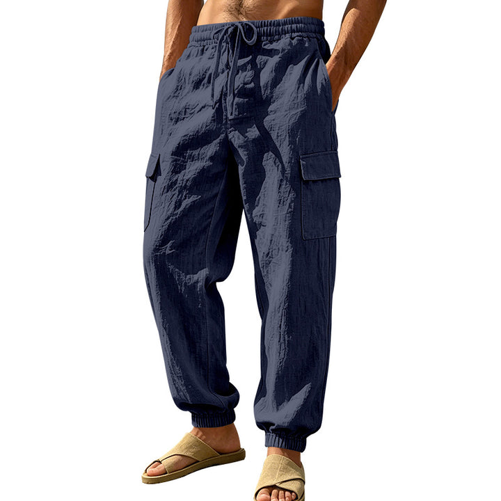 Herren nan leichte Cargo-Joggerhose aus Leinenmischung mit elastischem Tunnelzugbund, aufgesetzten Klappentaschen und gerippten Beinabschlüssen Echo Archiv