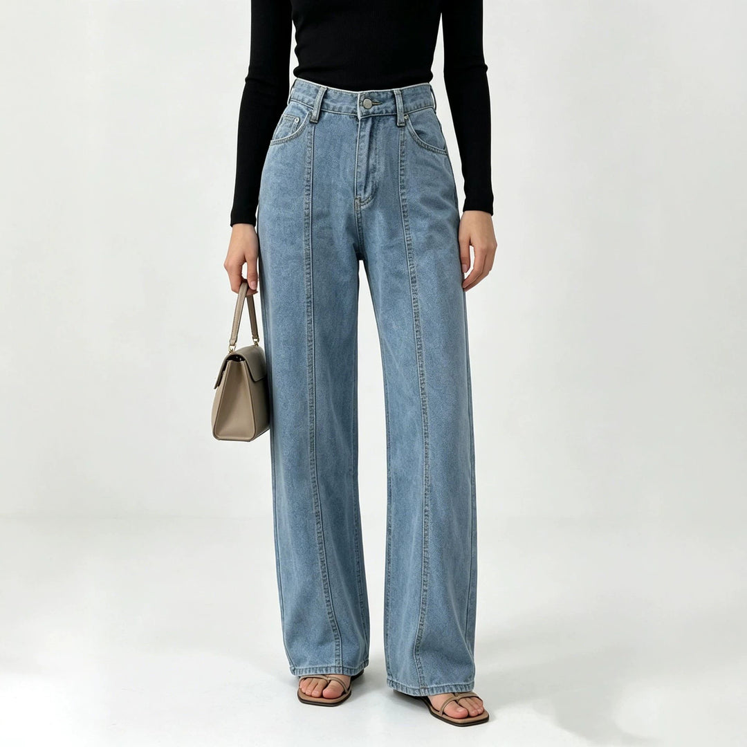 Damen nan hochtaillierte Jeans mit vertikaler Nahtpasse und weitem Bein Echo Archiv