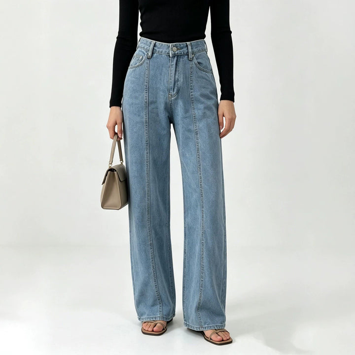 Damen nan hochtaillierte Jeans mit vertikaler Nahtpasse und weitem Bein Echo Archiv