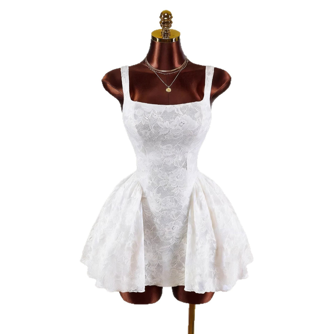 Damen tailliertes Spitzen-Cocktailkleid mit Korsett-Bustier und doppellagigem Schößchenrock – Élara