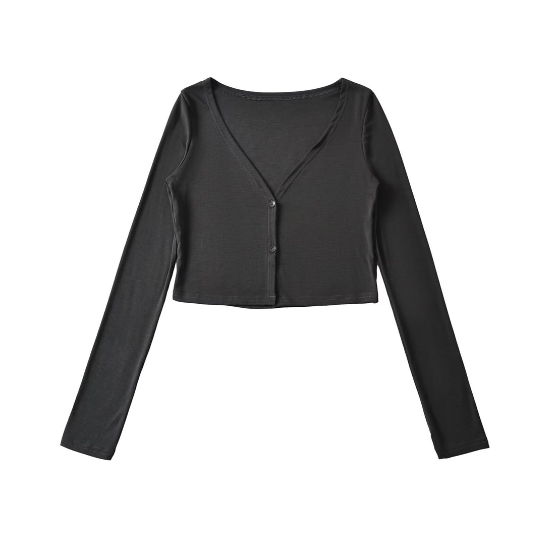 Damen Cropped Jersey-Cardigan mit tiefem V-Ausschnitt und schmaler Knopfleiste Echoarchiv