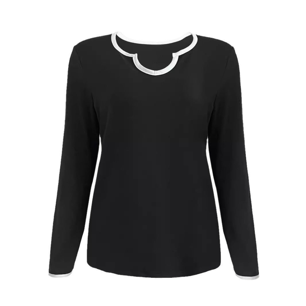 Damen Zweiteiliges Lounge-Set aus weichem Jersey mit V‑Ausschnitt, Langarm-Oberteil und weitem Palazzohosenbein – Élanora