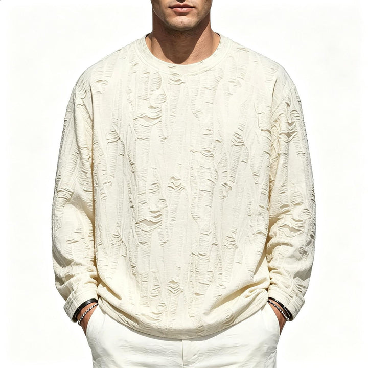 Herren Oversize-Sweatshirt mit ausgefranstem Look und strukturierter Rippoptik Echo Archiv