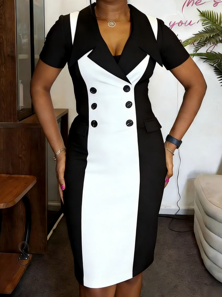 Damen Elegantes Bleistiftkleid mit kontrastierenden Knopfdetails Echo Archiv