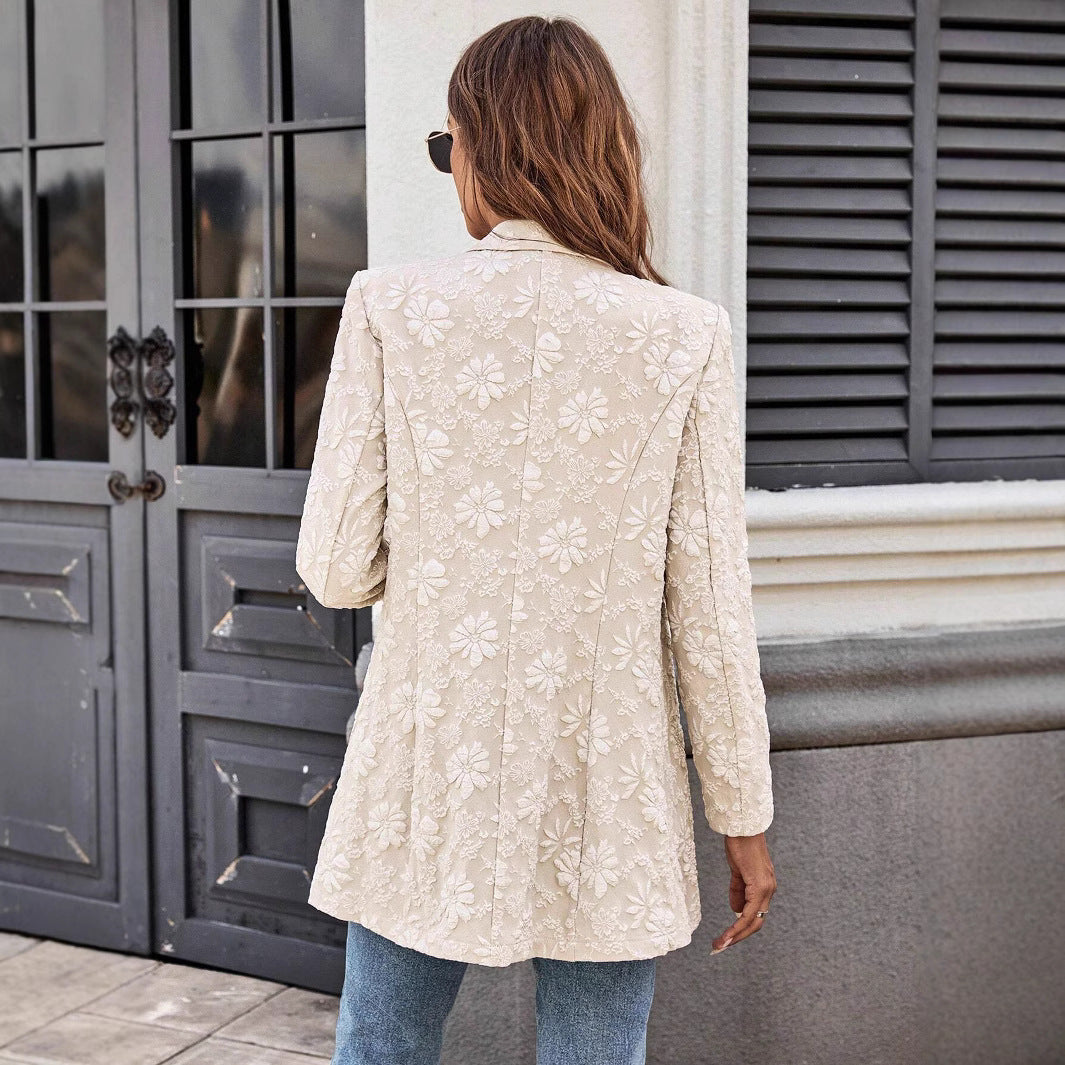 Damen nan floral bestickter Longblazer mit Reverskragen und Ein-Knopf-Verschluss Echo Archiv