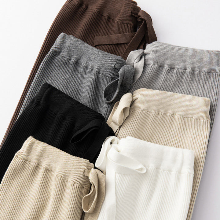 Damen Weite Rippstrick-Hose mit Tunnelzug und fließender Palazzo-Silhouette Echoarchiv