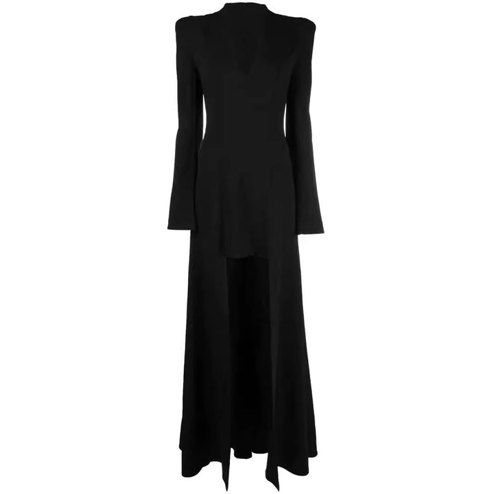 Damen Maxikleid im Blazerstil mit markanten Schulterpolstern, taillierter Silhouette und hohem Beinschlitz Echoarchiv